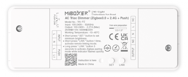 MI-TRI-PZ Triac Dimmer Zigbee3.0 + 2,4 GHz.+ Push